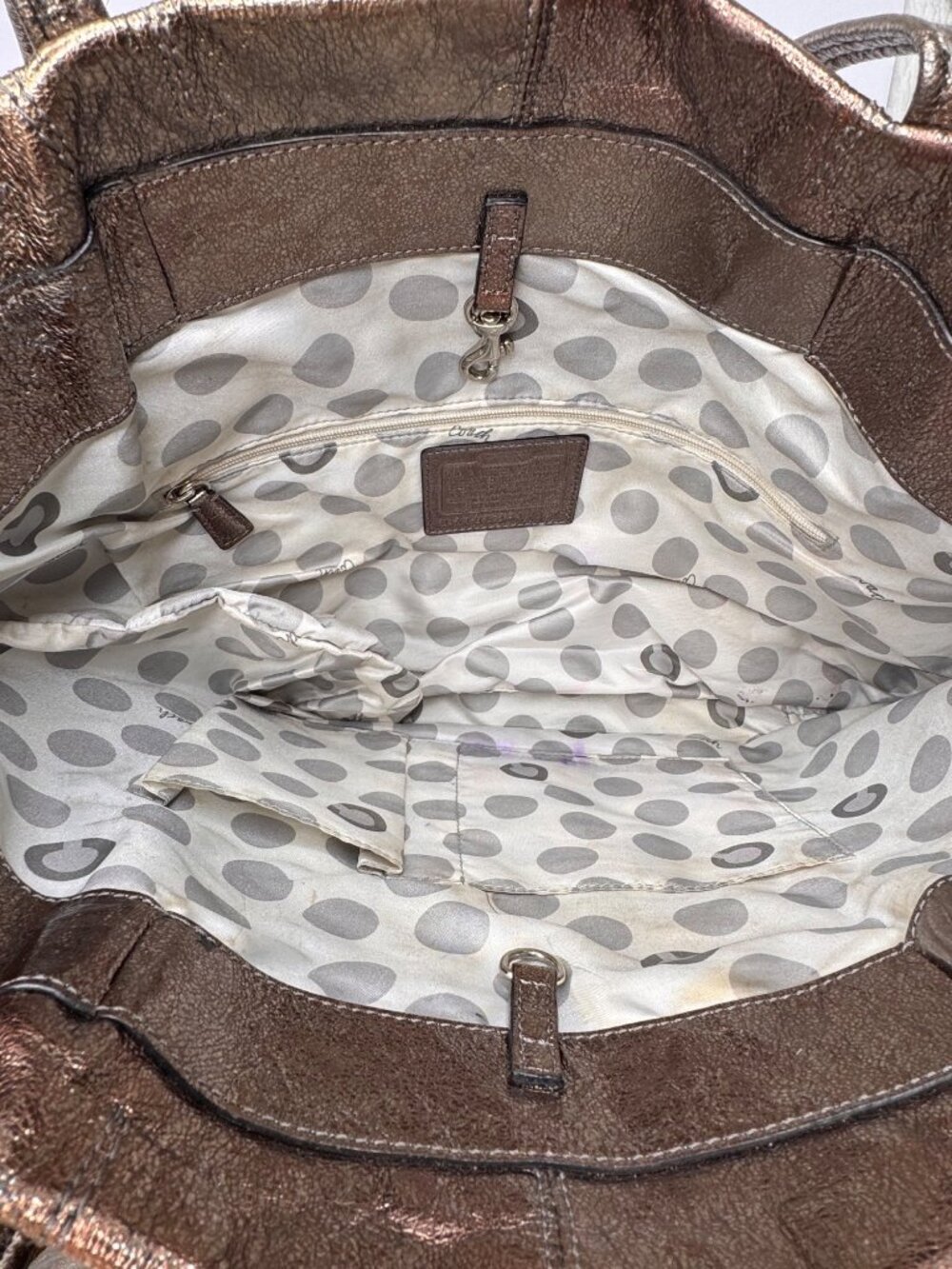 COACH Bag Op Art Julia Perry Metallic Gold Leather Laura Embossed Tote Purse - Picture 7 of 12